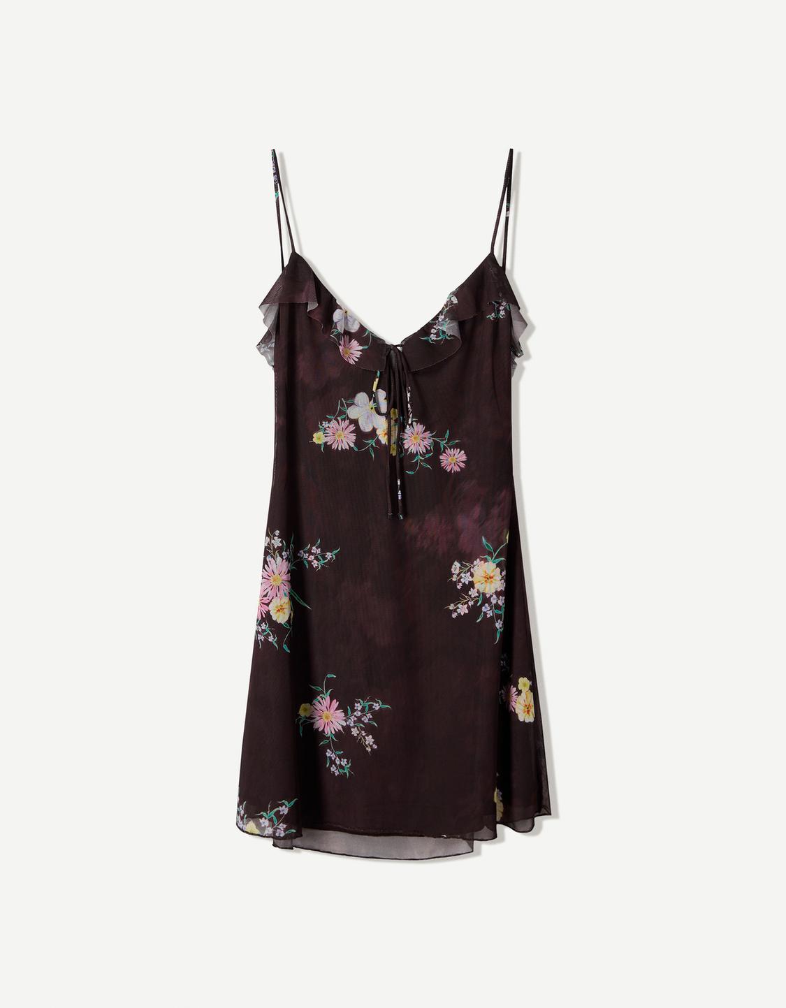 Strappy printed tulle mini dress