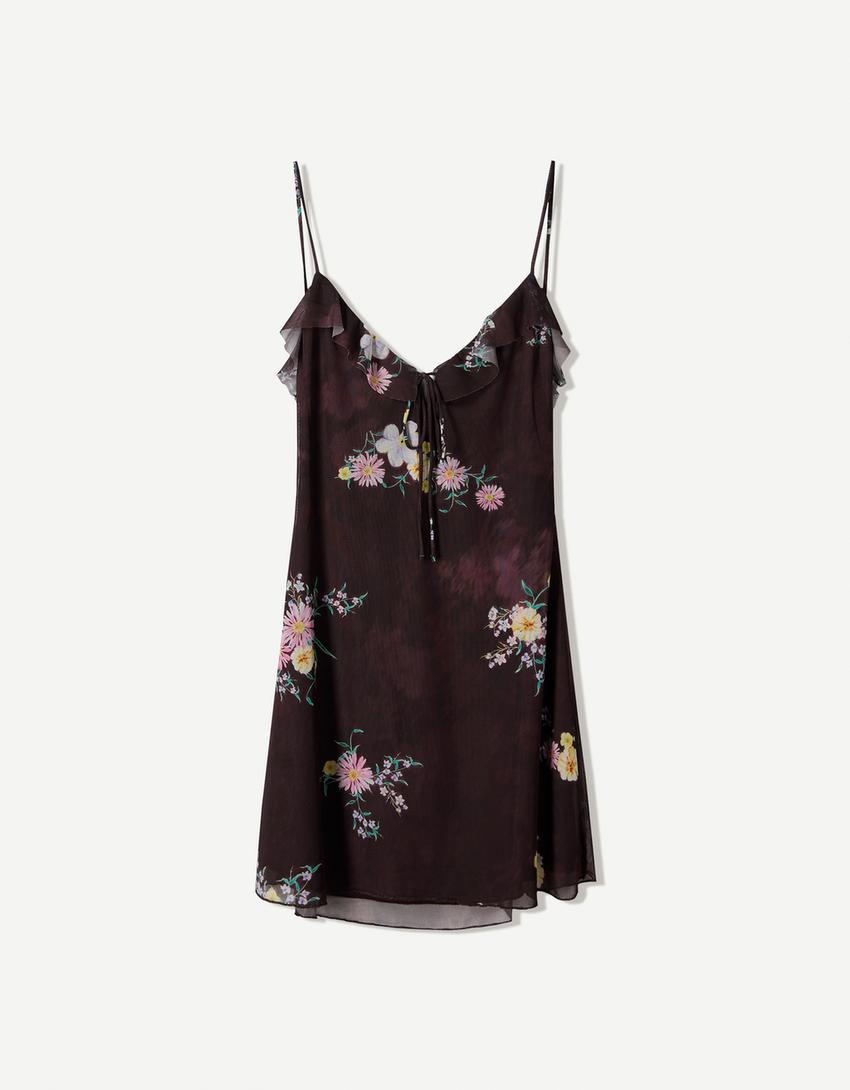 Vestido mini tirantes tul print-Morado-3