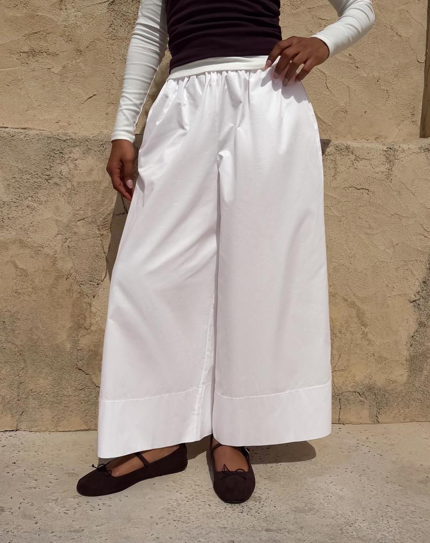 Poplin culotte trousers-White