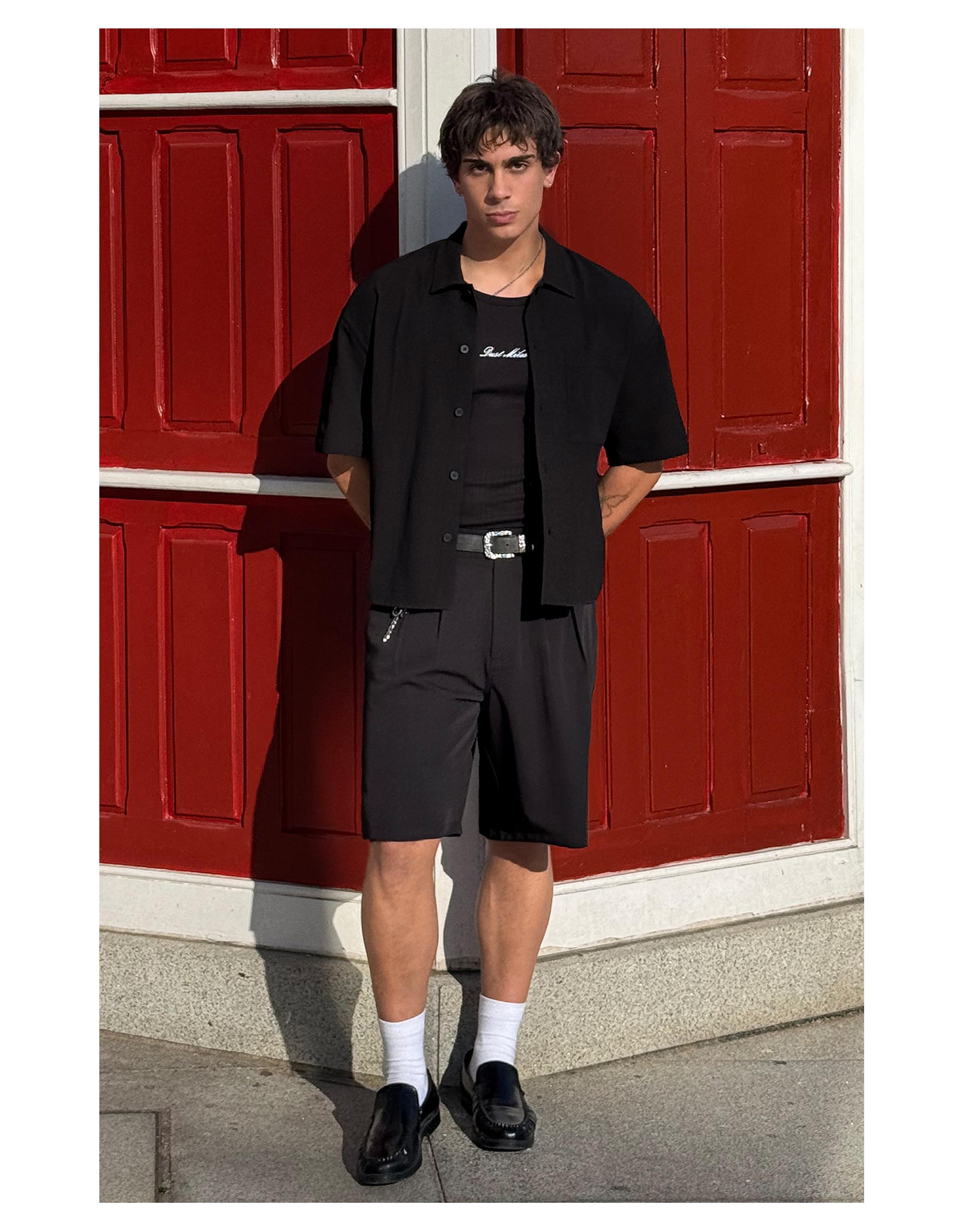 Bershka Kısa kollu pliseli boxy fit gömlek görsel 7