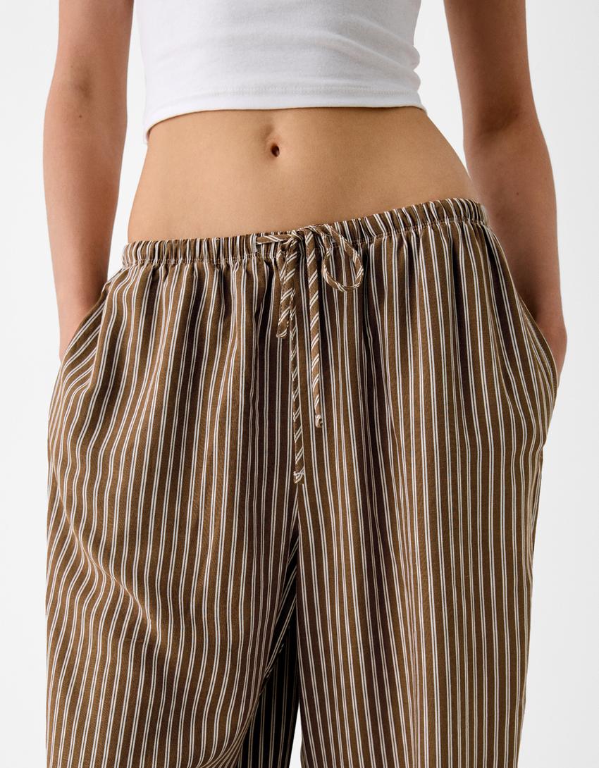 Straight-leg striped trousers with elasticated waist-Brown-6