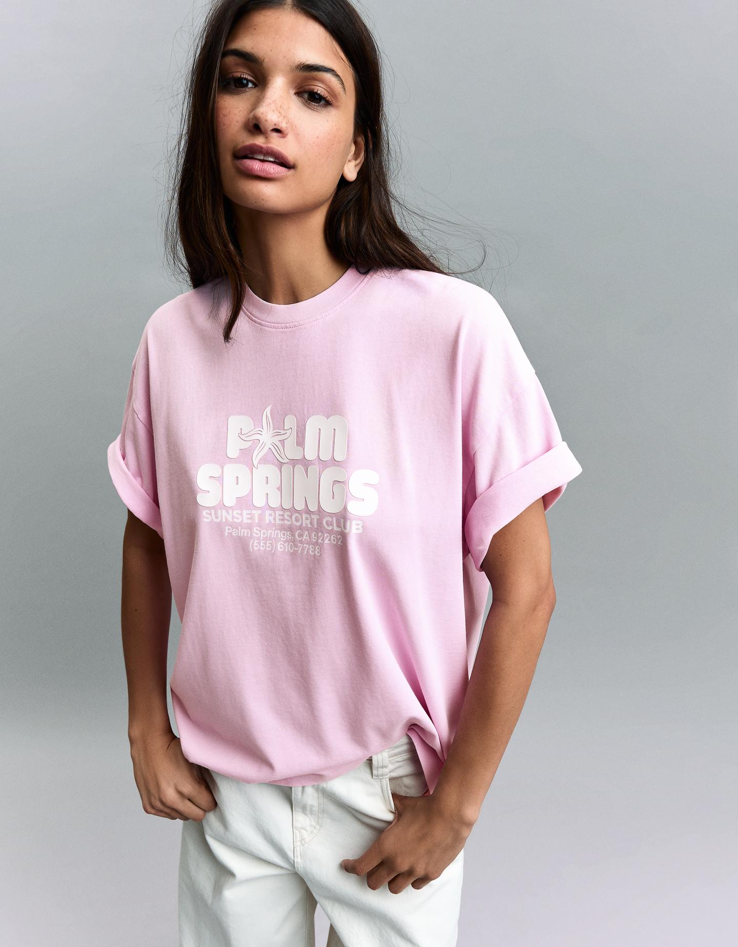 Bershka Maglietta A Maniche Corte Stampa Donna S Rosa