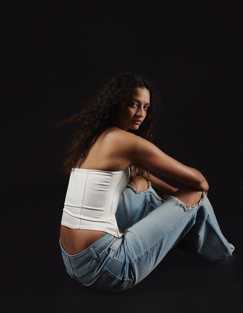 Sateen bustier top-Cream