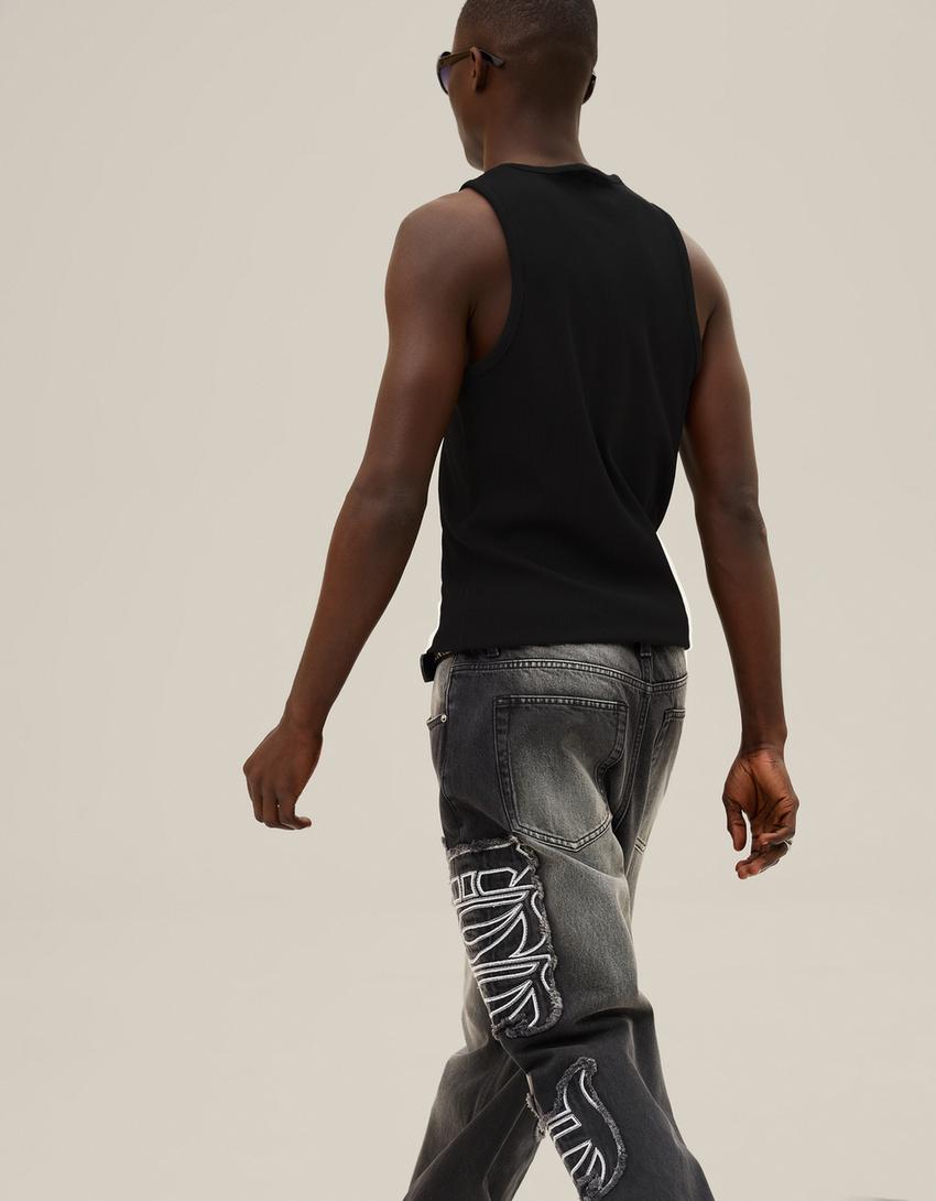 Yamalı baggy fit jean-Siyah