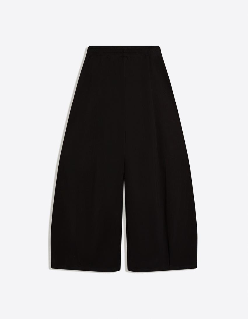 Pantaloni efect neopren largi cu stoppers-Negru