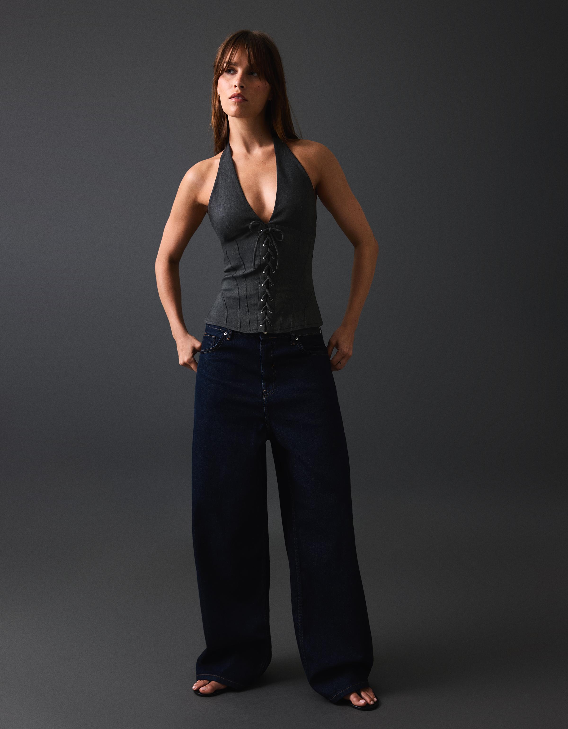 Halter top with corset effect — Dark blue