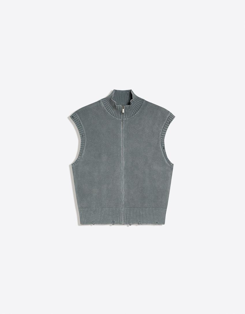 Chaleco punto cremallera lavado-Gris oscuro