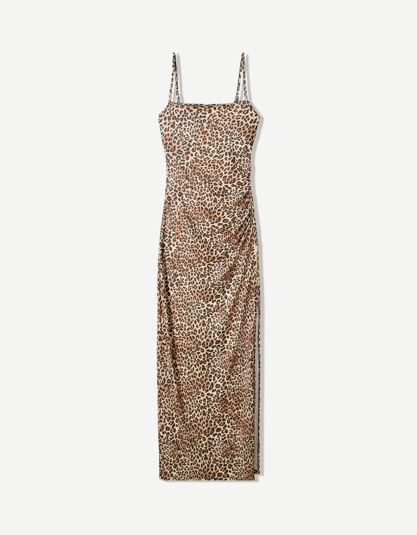 Vestido midi tirantes-Camel