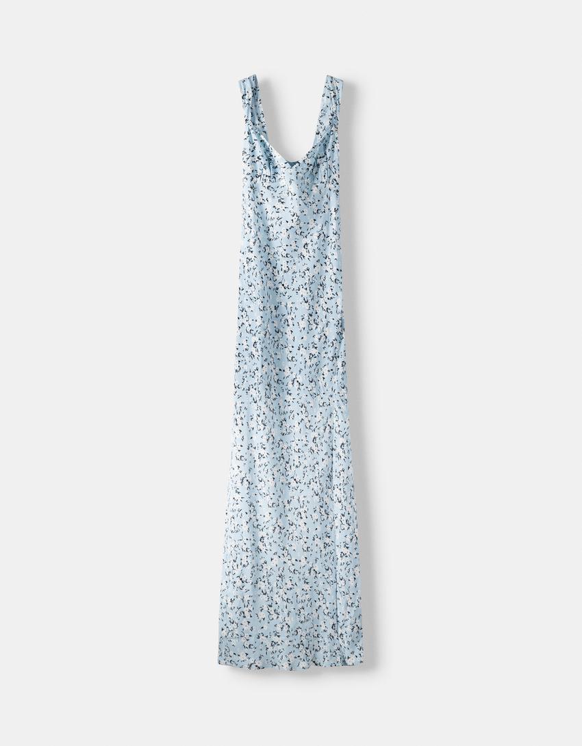 Printed strappy midi dress with ties at the back-Multicolored