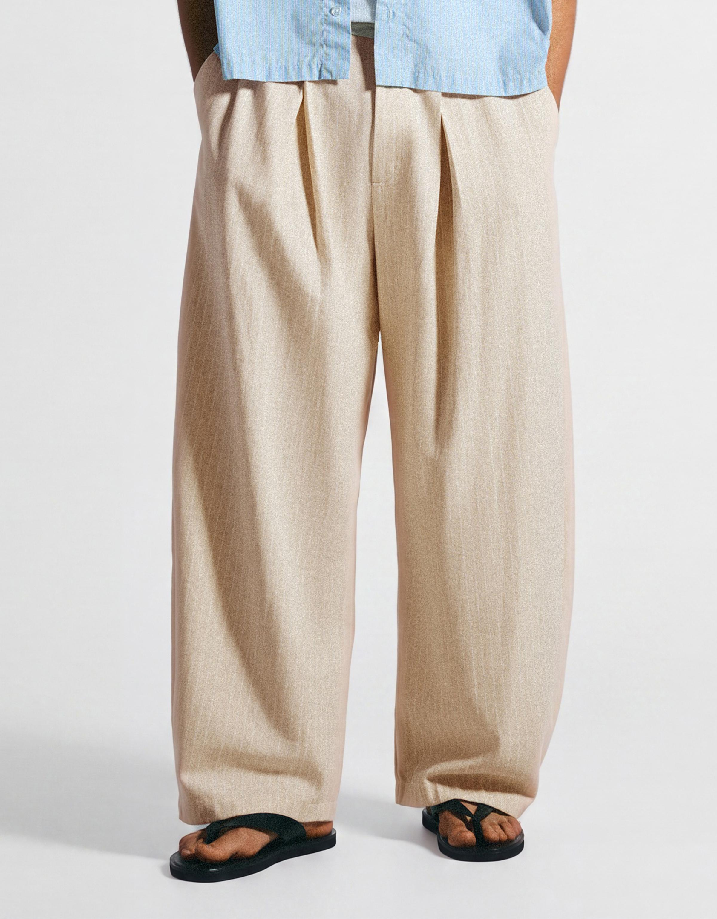 Super baggy pleated trousers — Sand