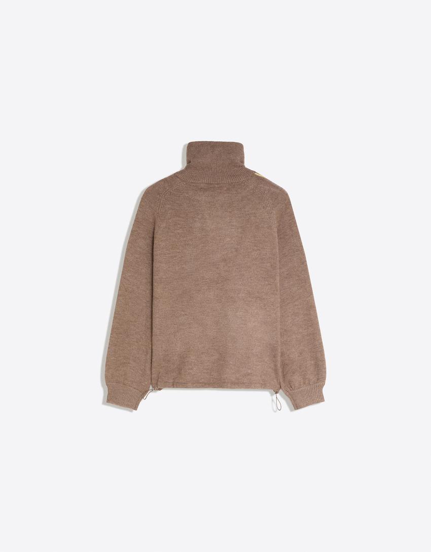 Jersey media cremallera cuello contraste-Camel