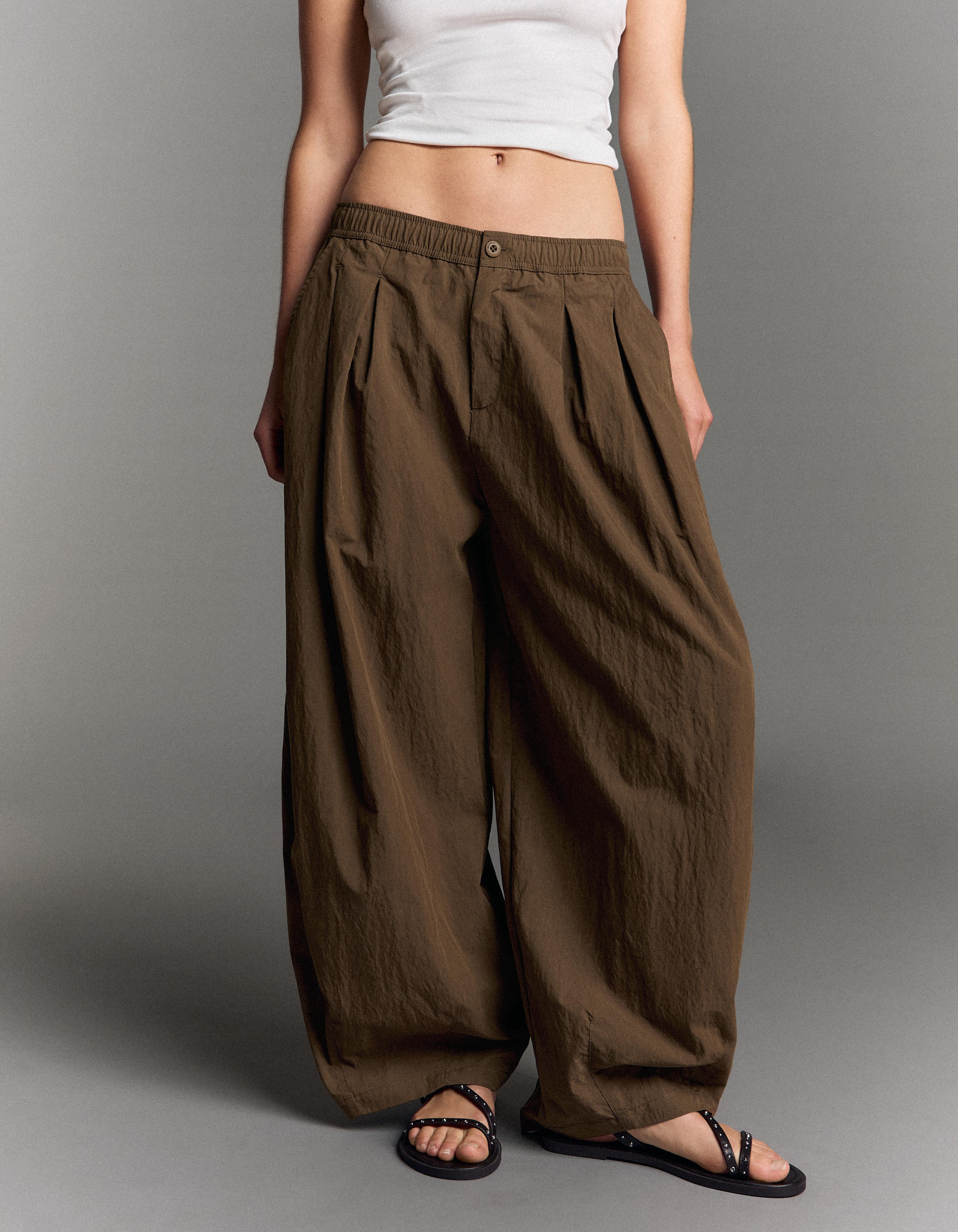 Technical cropped volume trousers — Brown