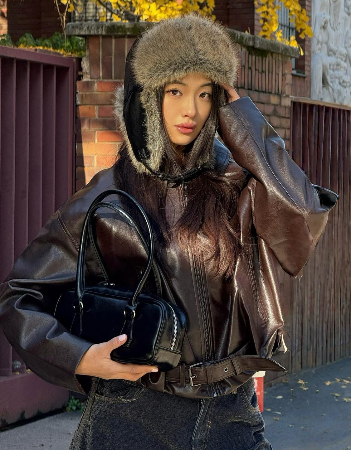 Blouson bomber similicuir ceinture