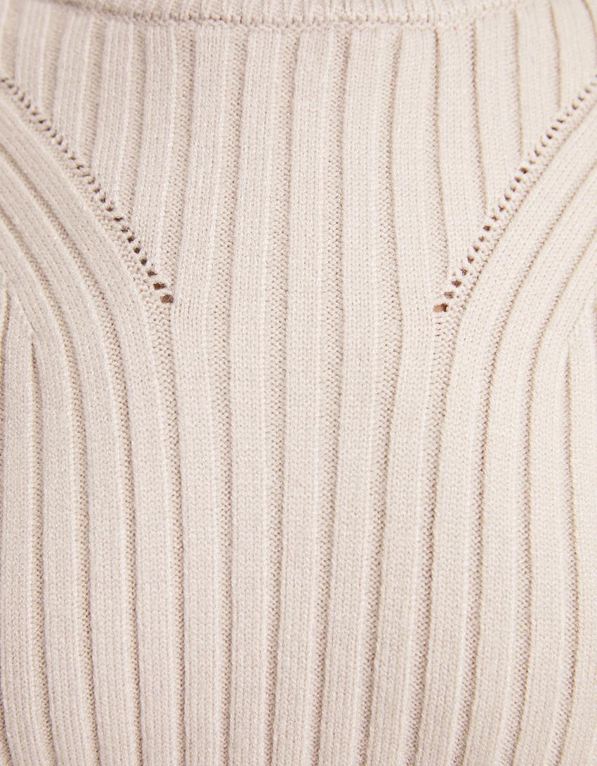 Ribbed knit midi skirt-Grey
