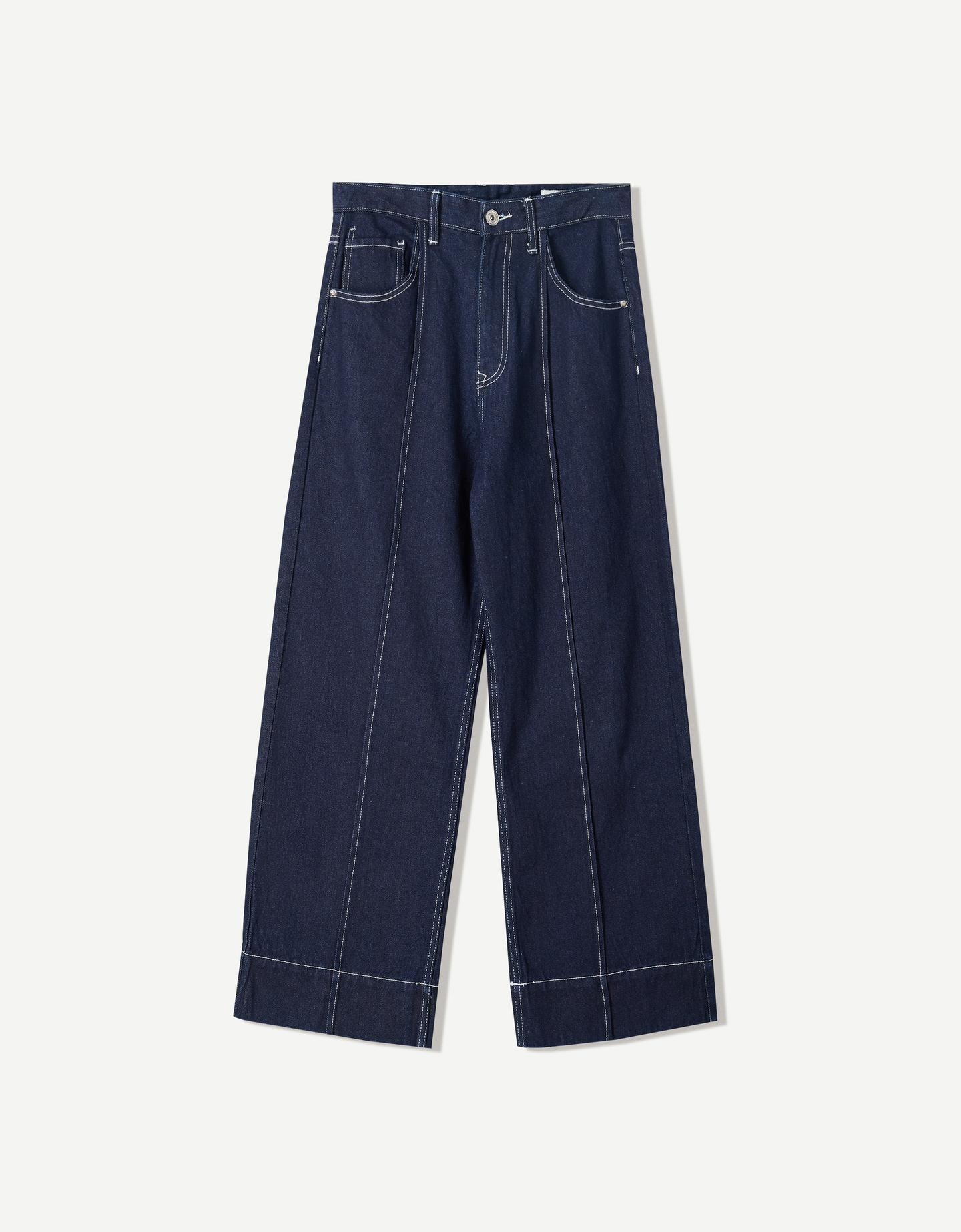 Bershka jeansy o kroju 90's wide leg z ozdobnym szwem granatowy