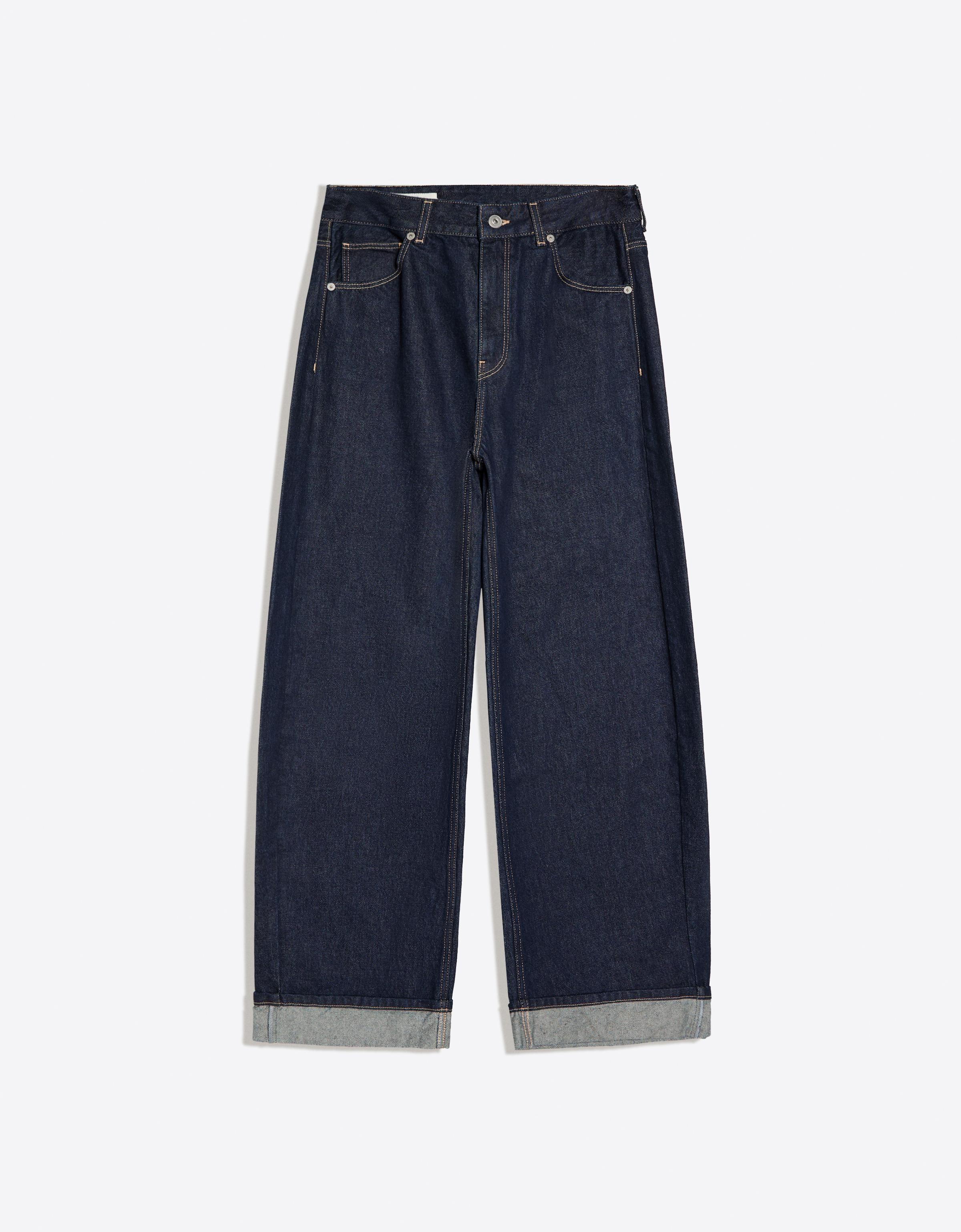Ripped balloon fit jeans with back buckle — Navy
