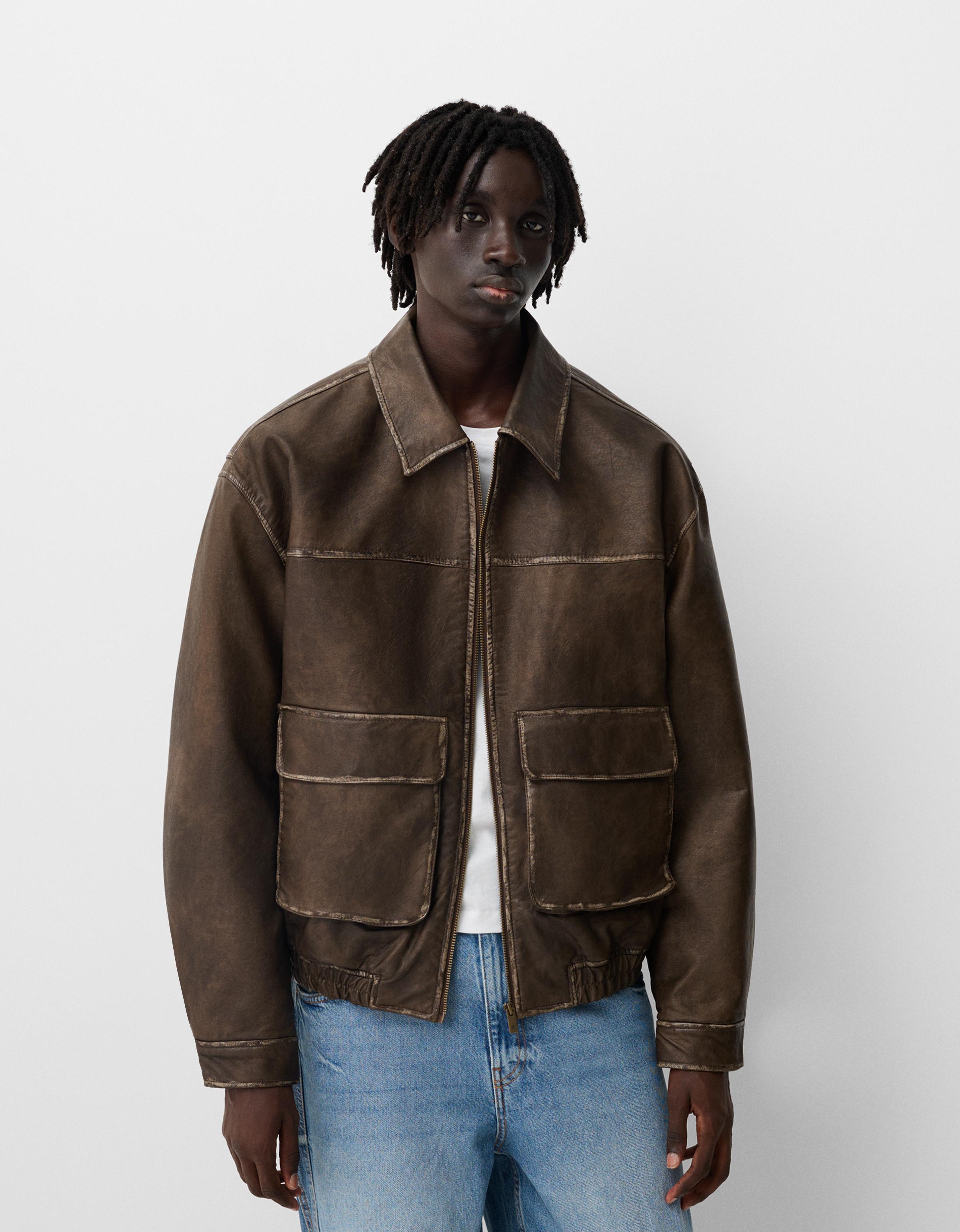 Blouson en similicuir delave Blousons et manteaux Homme Bershka