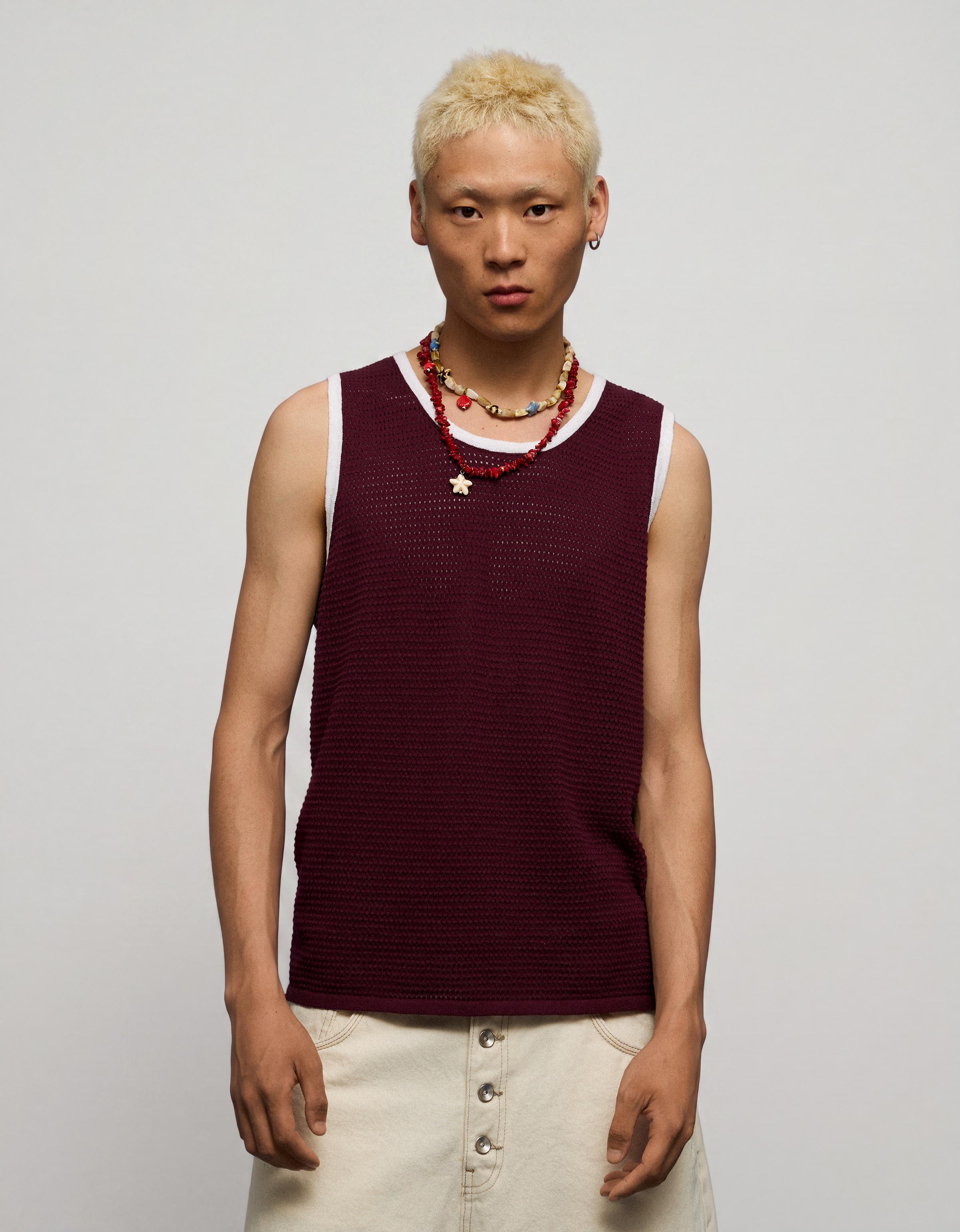 Contrast mesh vest top — Maroon