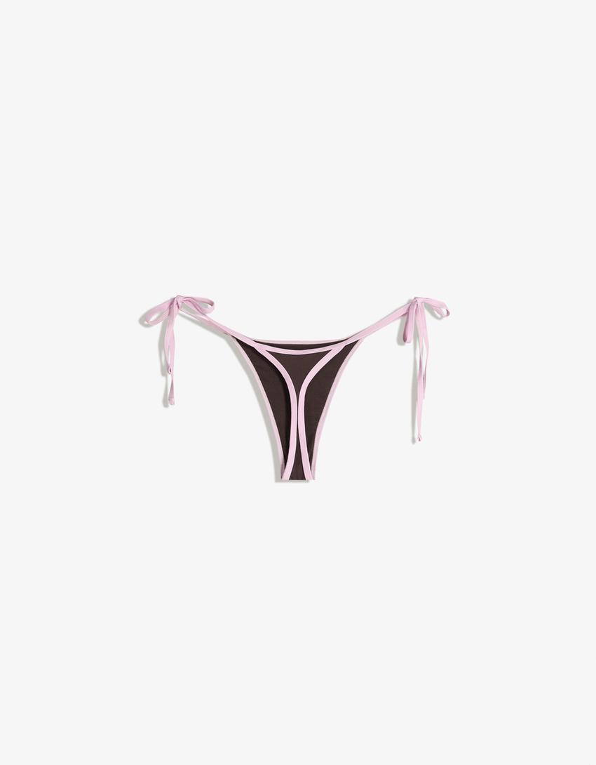 Bas de bikini string contrastant-Marron