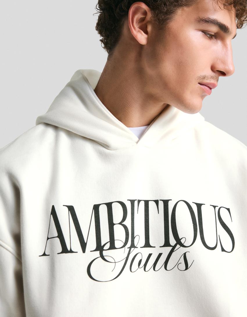 Sweat capuche imprimé-Blanc cassé