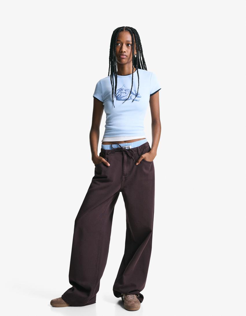 T-shirt manches courtes imprimé-Bleu clair