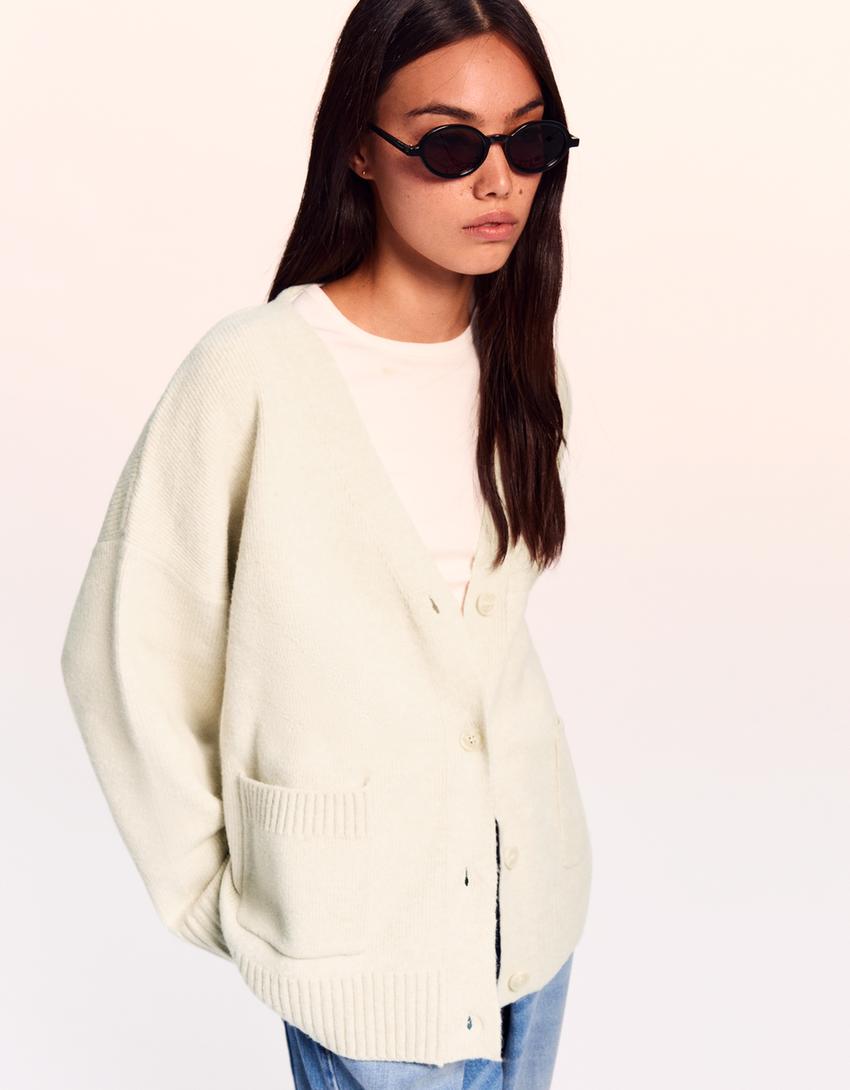 Cardigan col en V-Sable-1