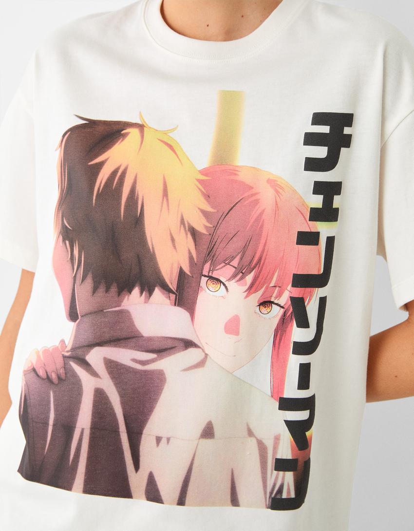 T-shirt manches courtes imprimé Chainsaw Man-Blanc cassé-5
