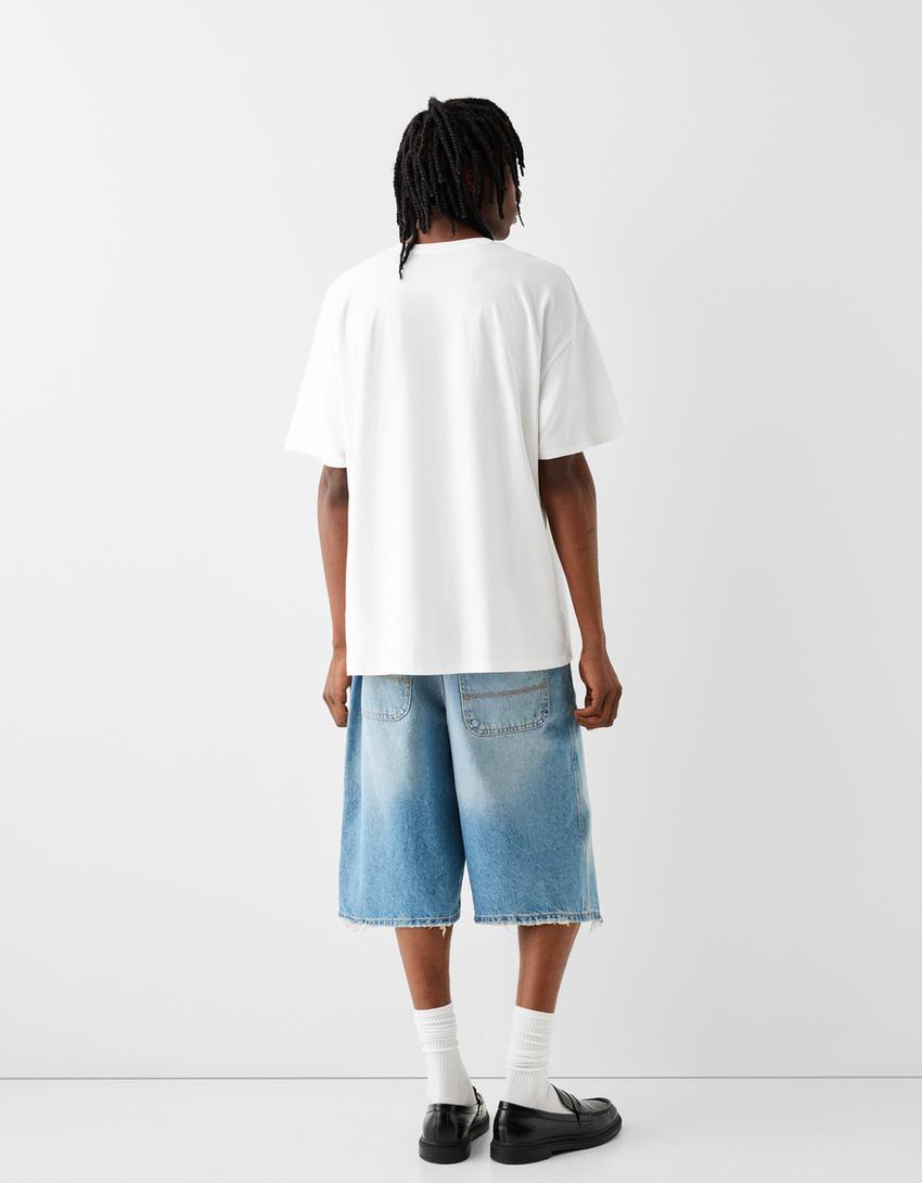 T-shirt Bershka Wearable Art oversize imprimé-Blanc cassé-2