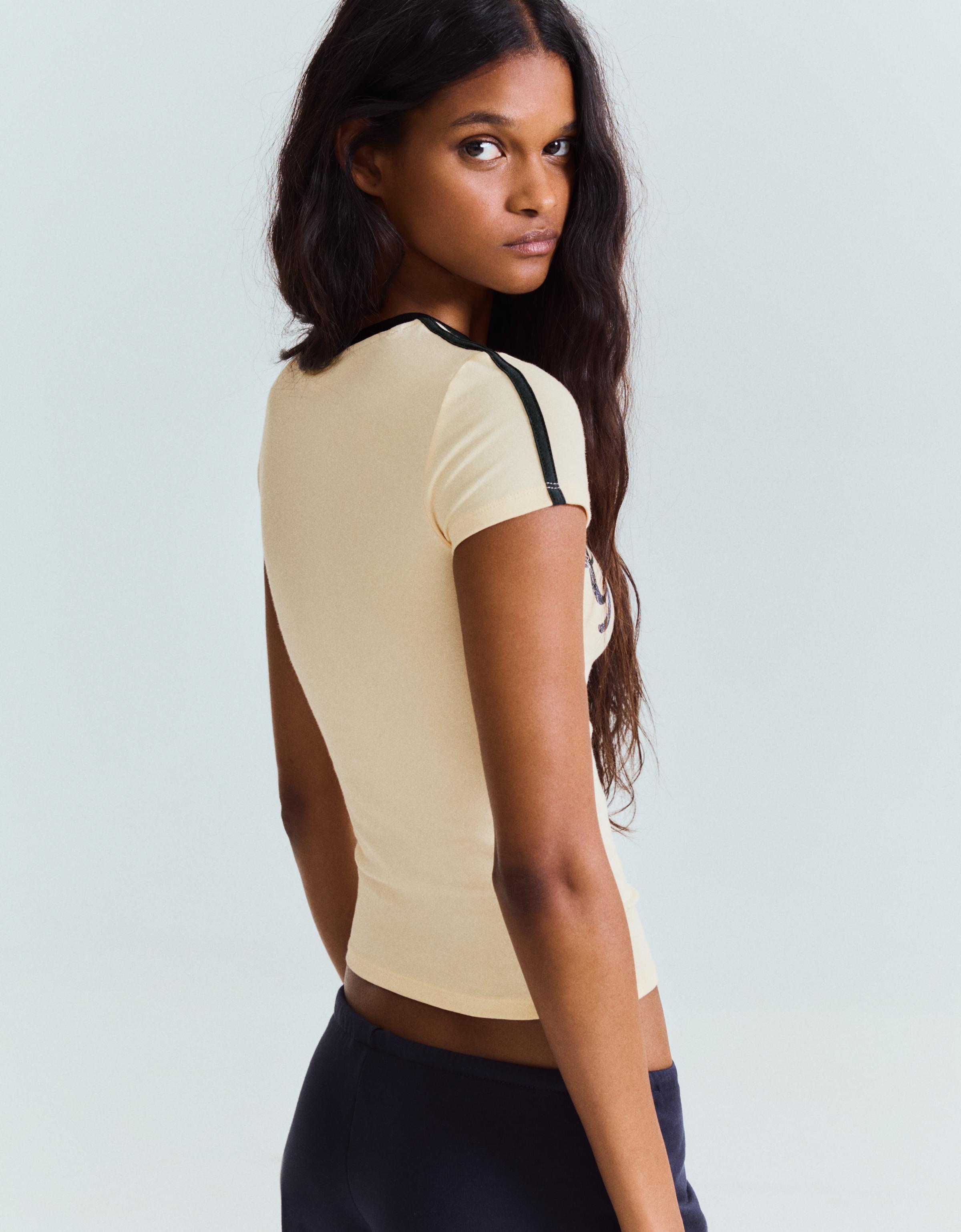 Short sleeve regular fit print T-shirt — Beige