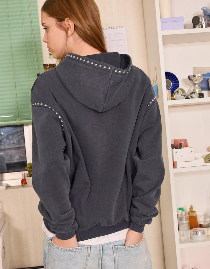 Studded hoodie-Dark grey