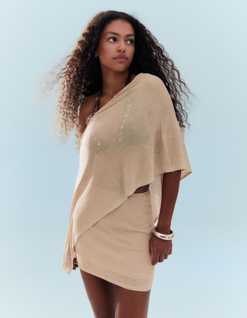 Shimmery knit cape and skirt set-Shimmery knit cape and skirt set