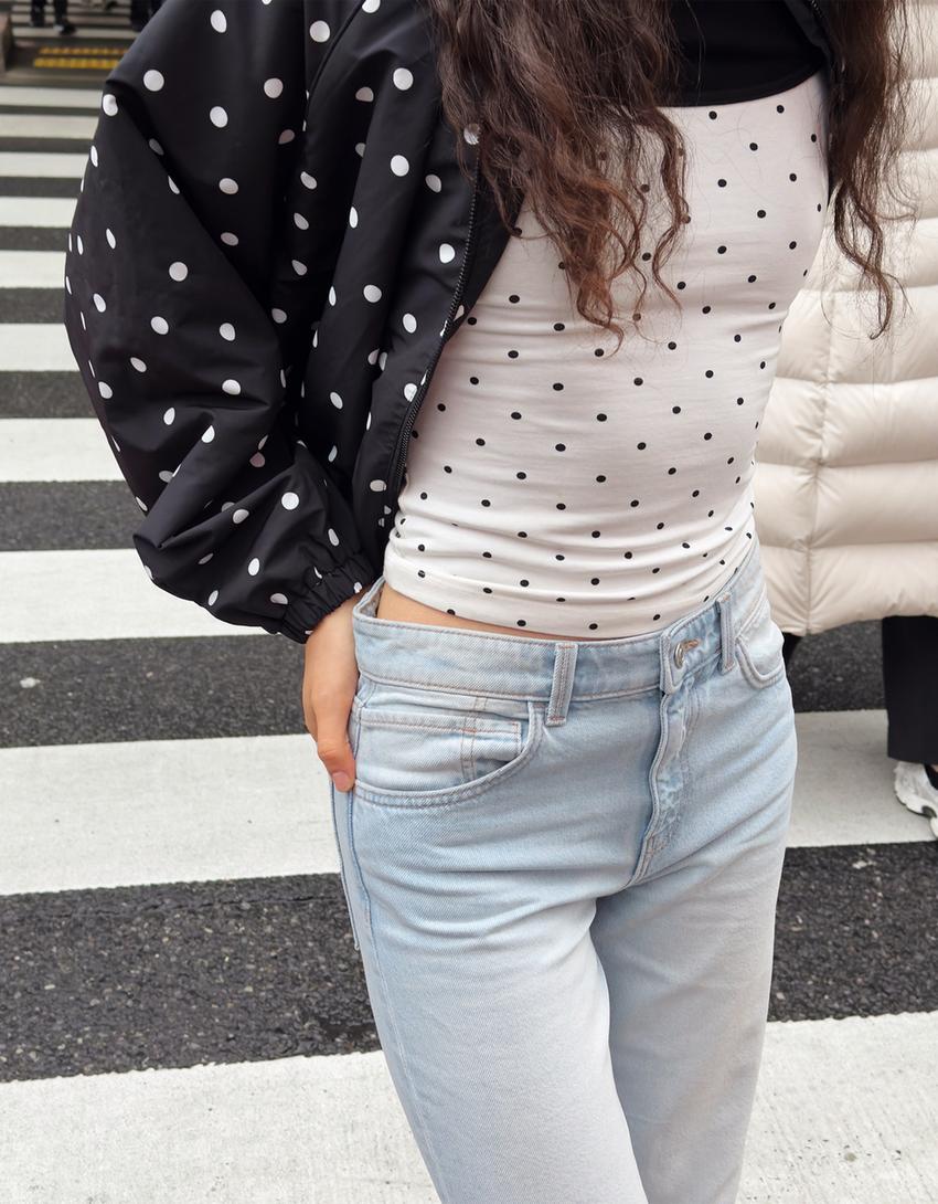 High-waist wide-leg straight jeans-Light blue