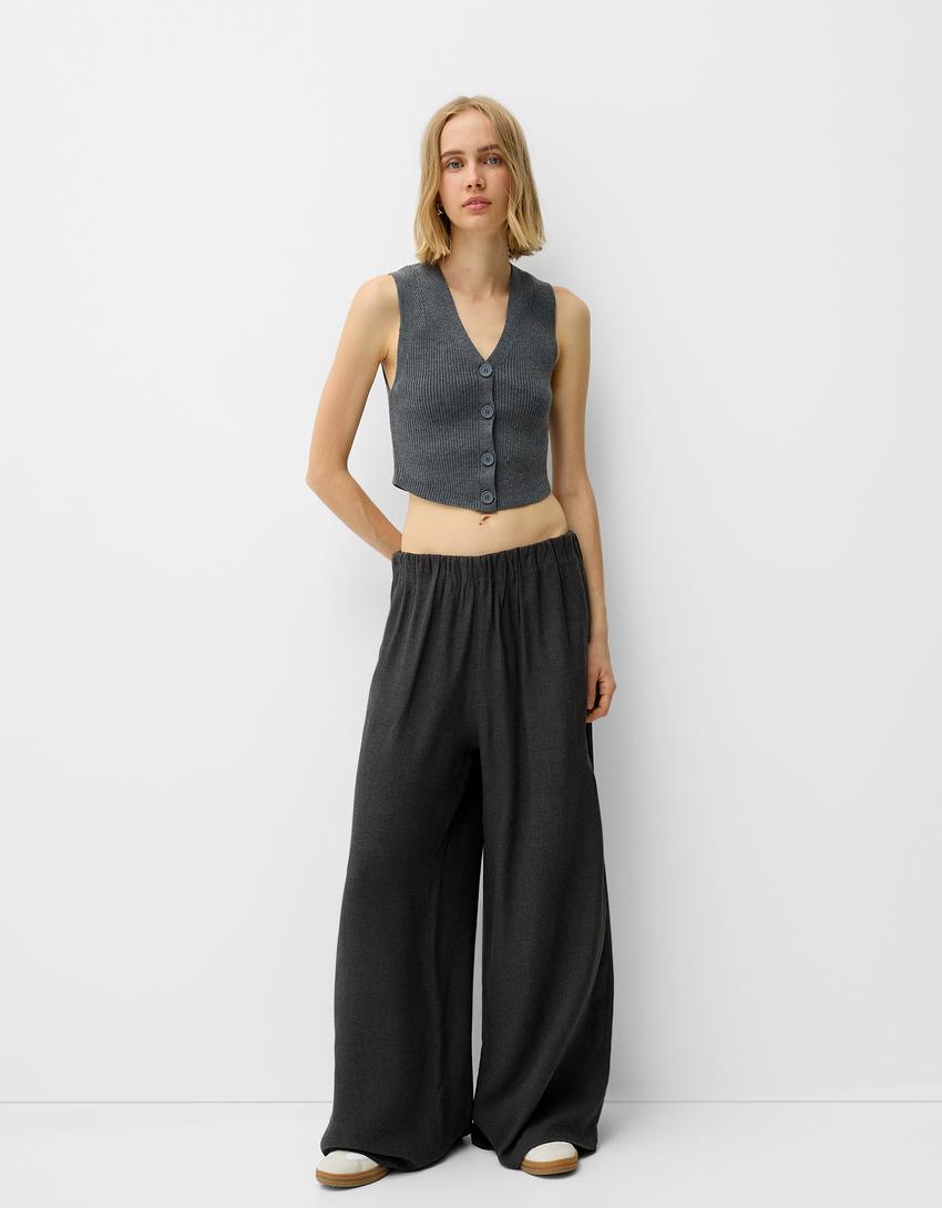 Pantalon large-Gris foncé-0
