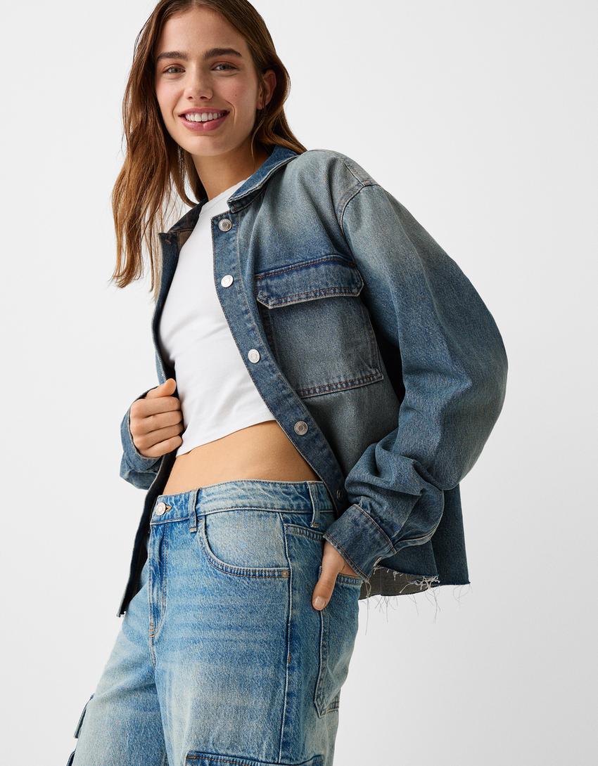 Camisa denim cropped-Azul lavado-2