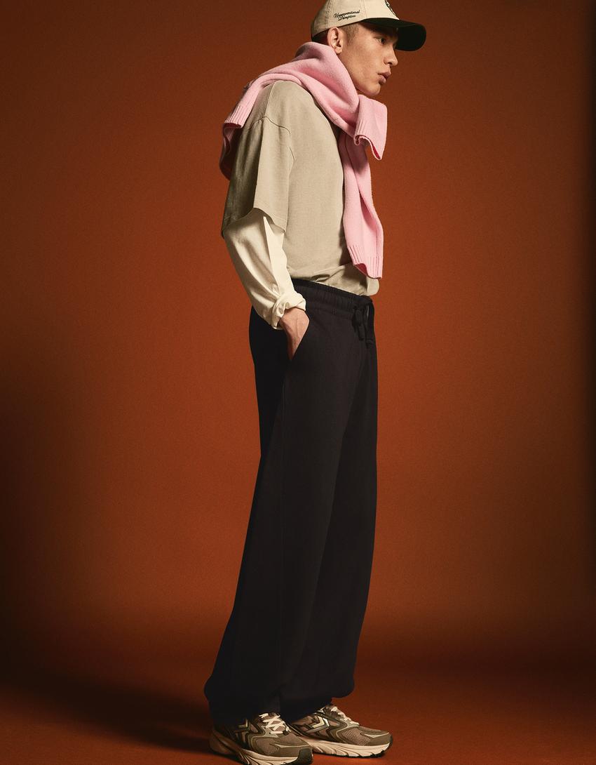 Interlock balloon fit trousers-Black