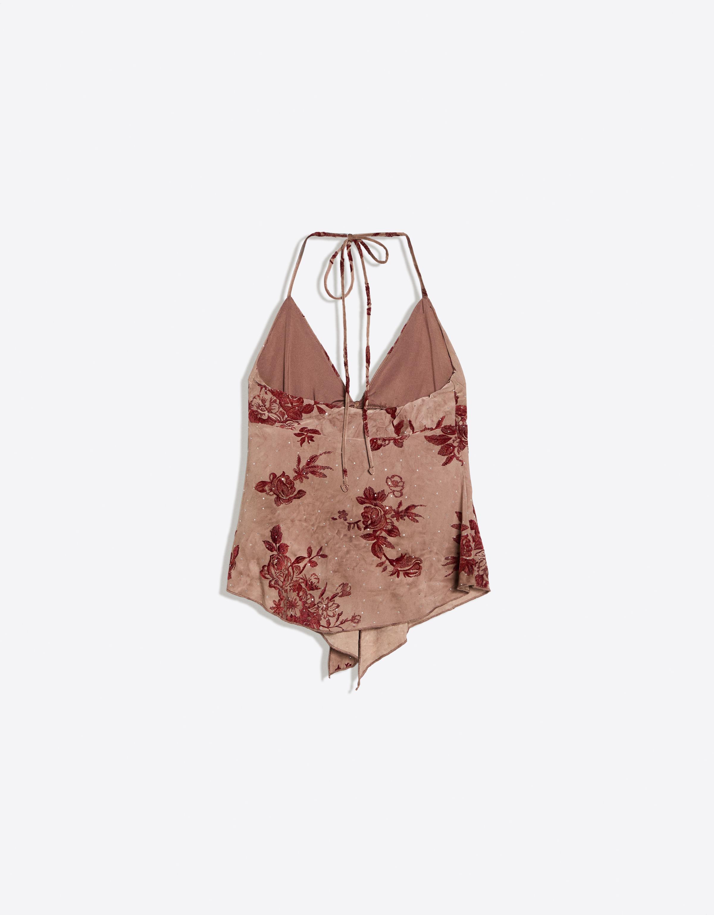 Printed halter top — Brown