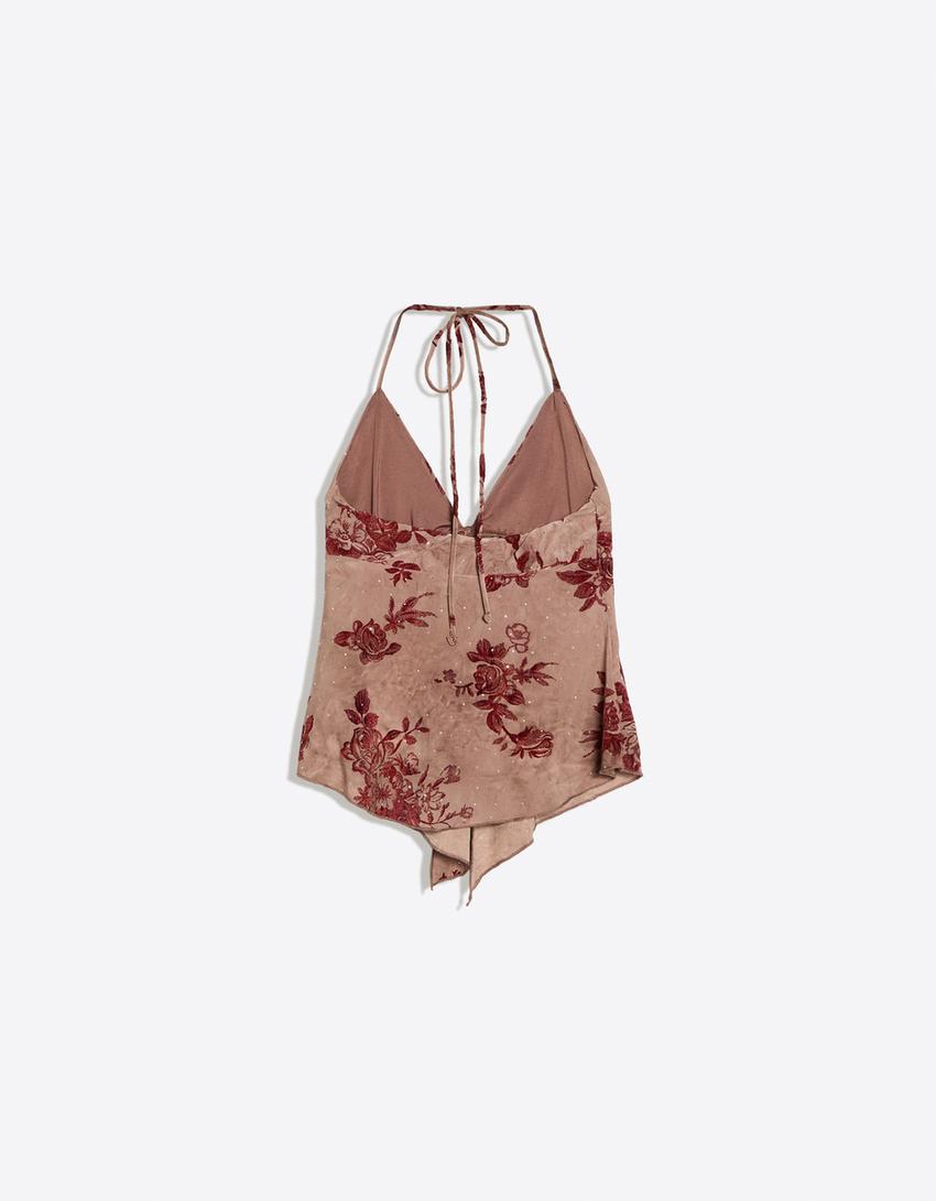 Printed halter top-Brown
