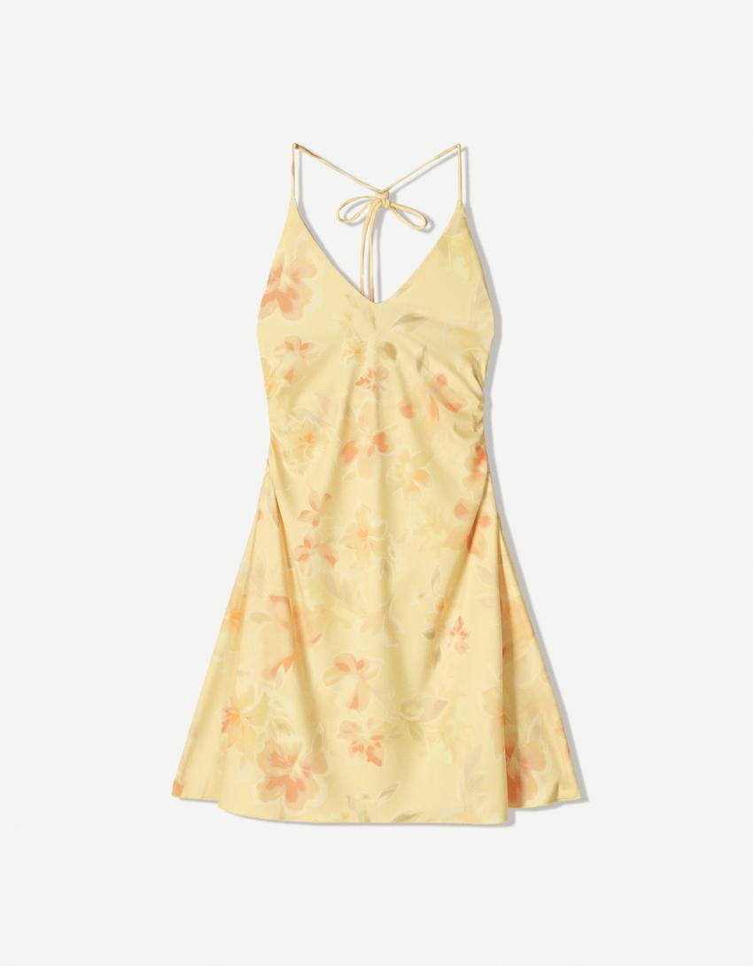 Robe midi encolure américaine imprimée-Jaune-4