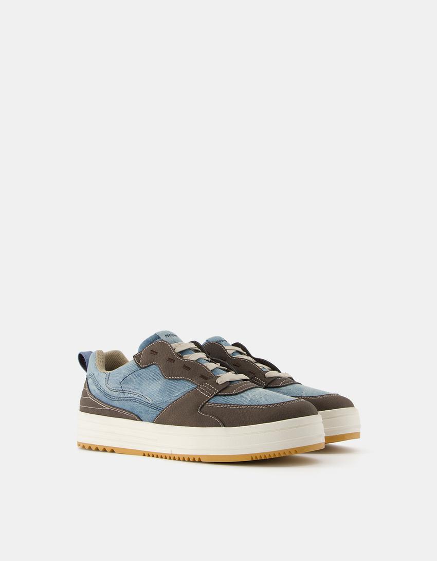Sneakers denim volume homme-Marron-0
