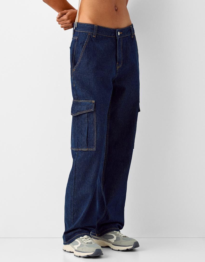 بنطال جينز كارغو بقصّة مستقيمة-أزرق-1