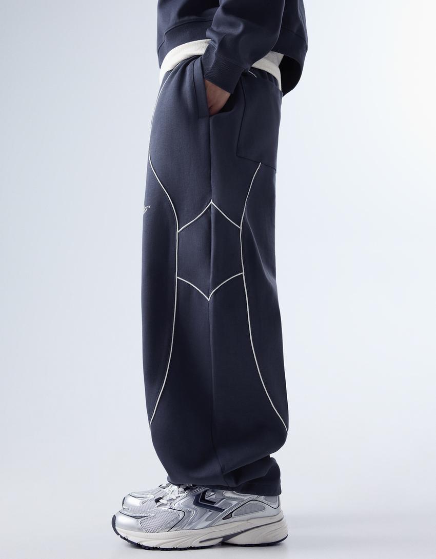 Plush balloon fit printed trousers-Blue