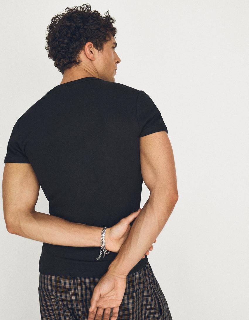 Slim fit ribbed T-shirt-Black