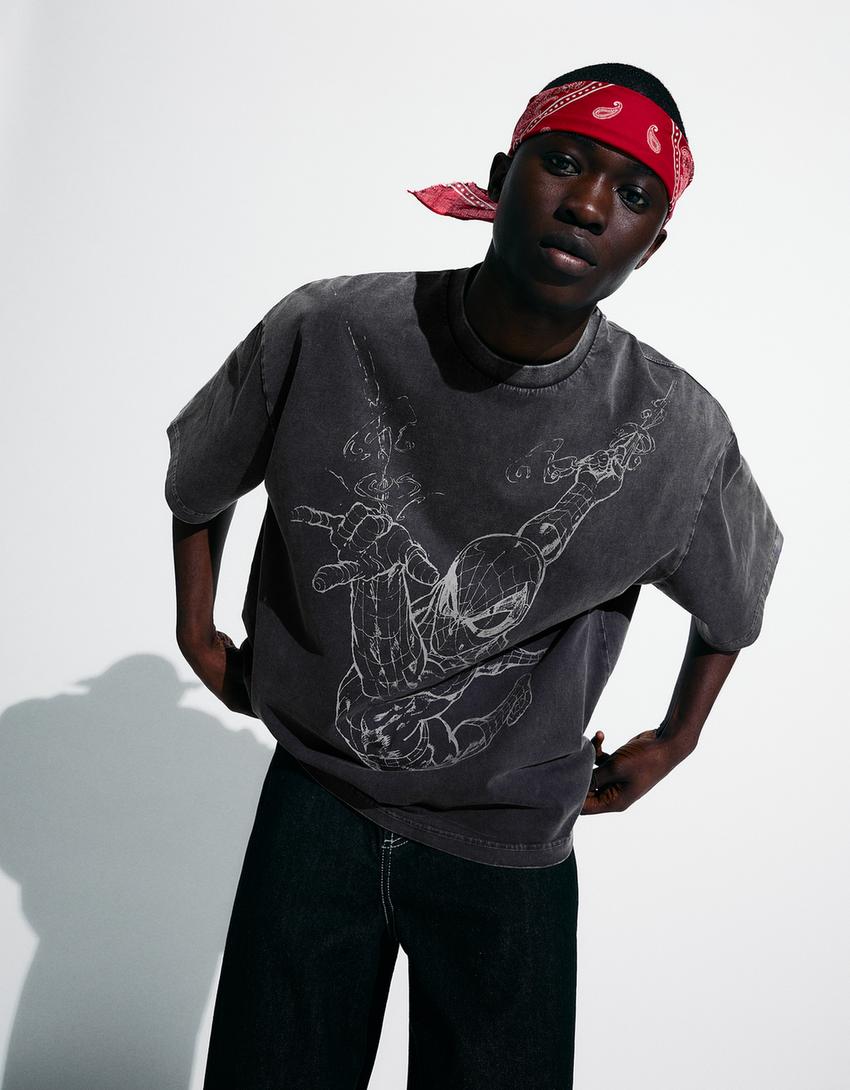 Spider-Man print short sleeve T-shirt-Grey