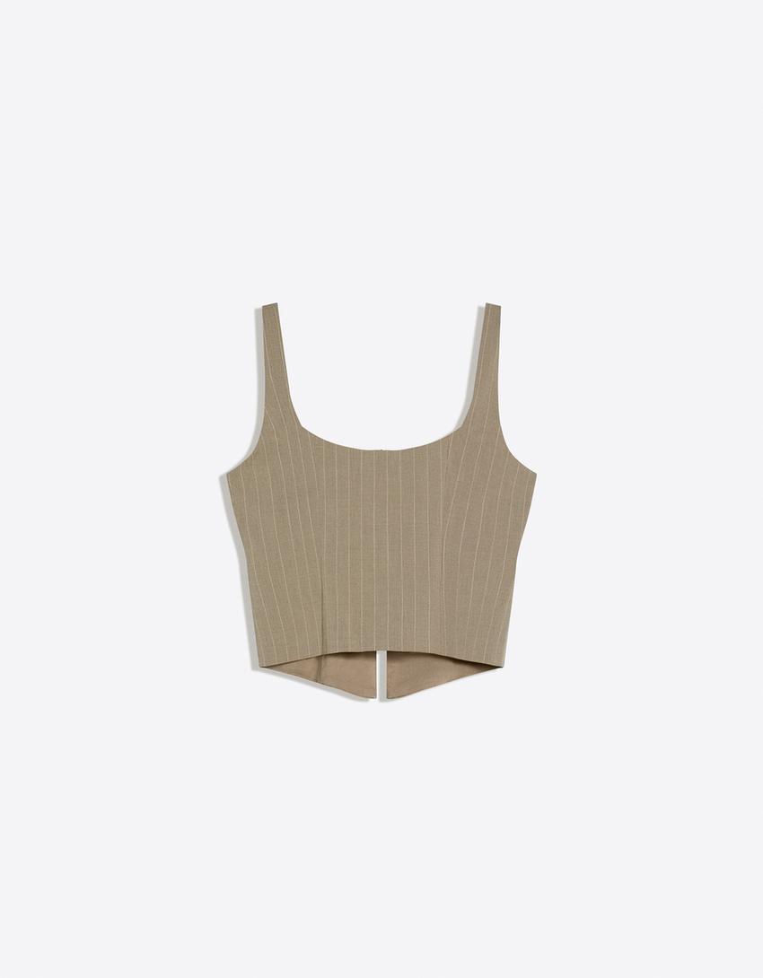 Zip-up strappy top-Khaki