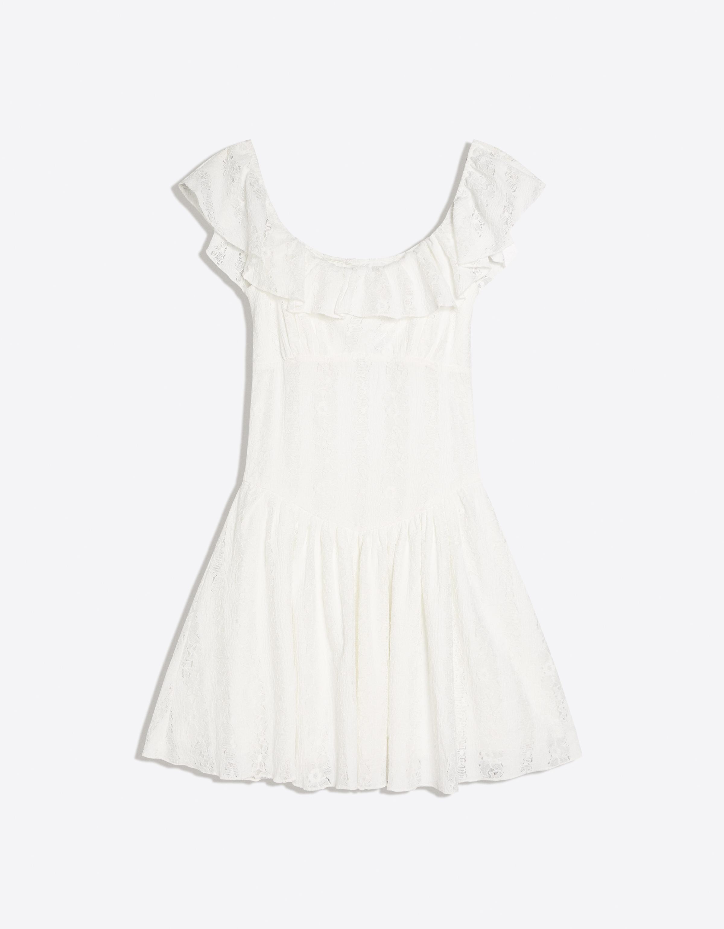 Bardot neckline lace dress — White