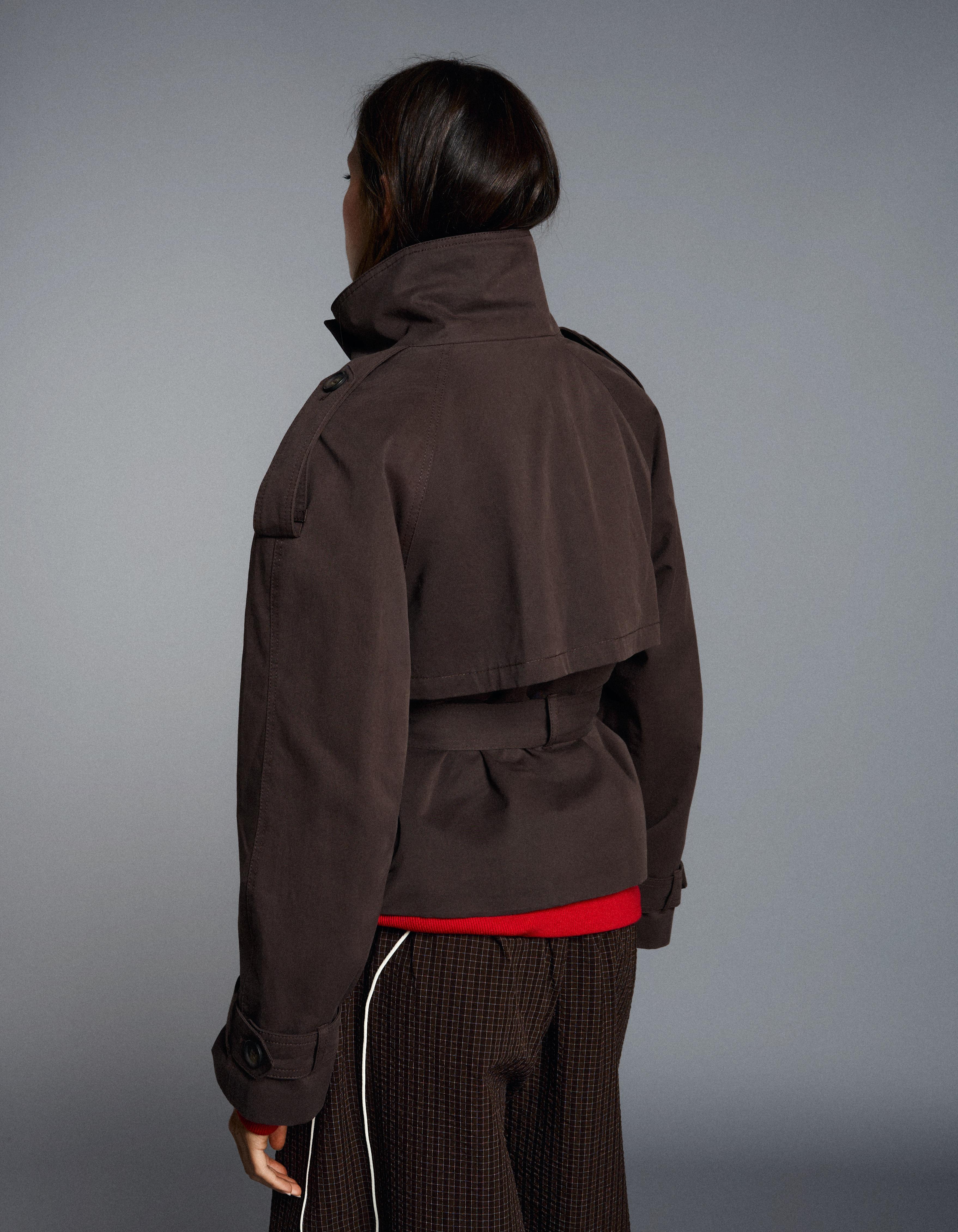 Funnel neck trench jacket — Brown