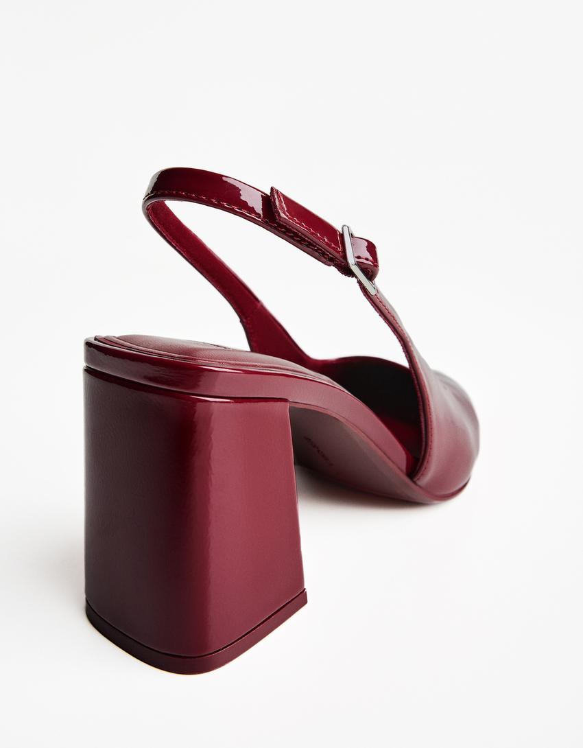 Block heel slingback shoes-Maroon-2