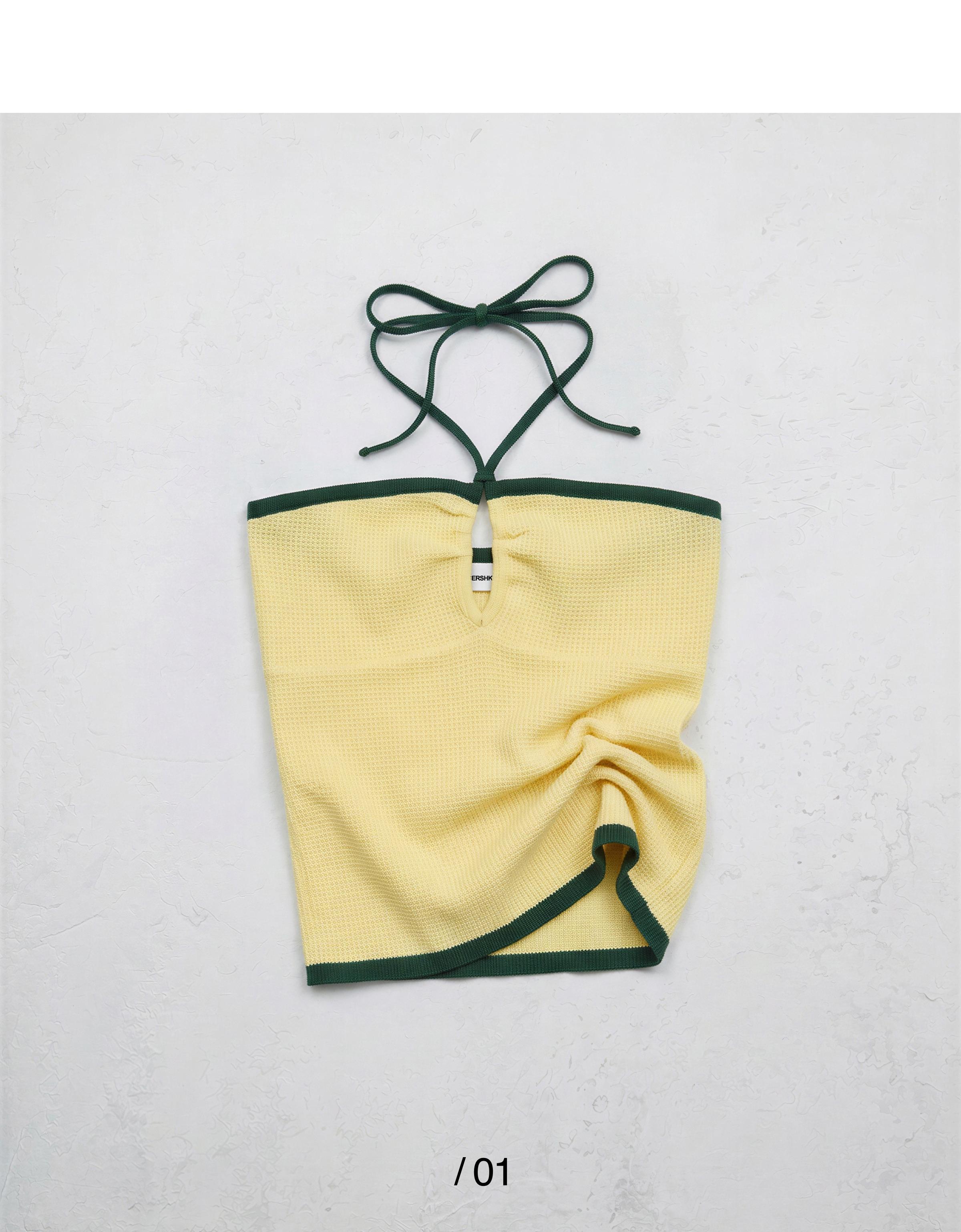 Contrast bandeau knit top — Yellow