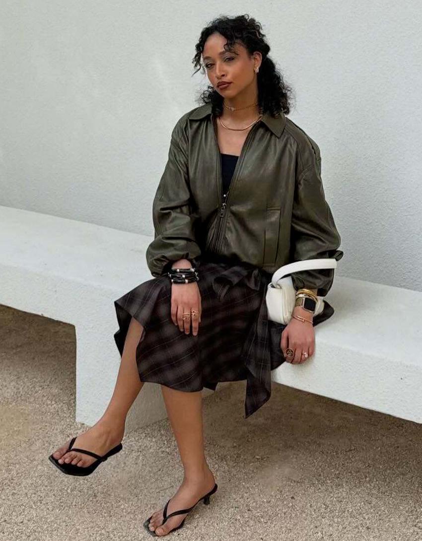 Blouson similicuir ballon-Kaki