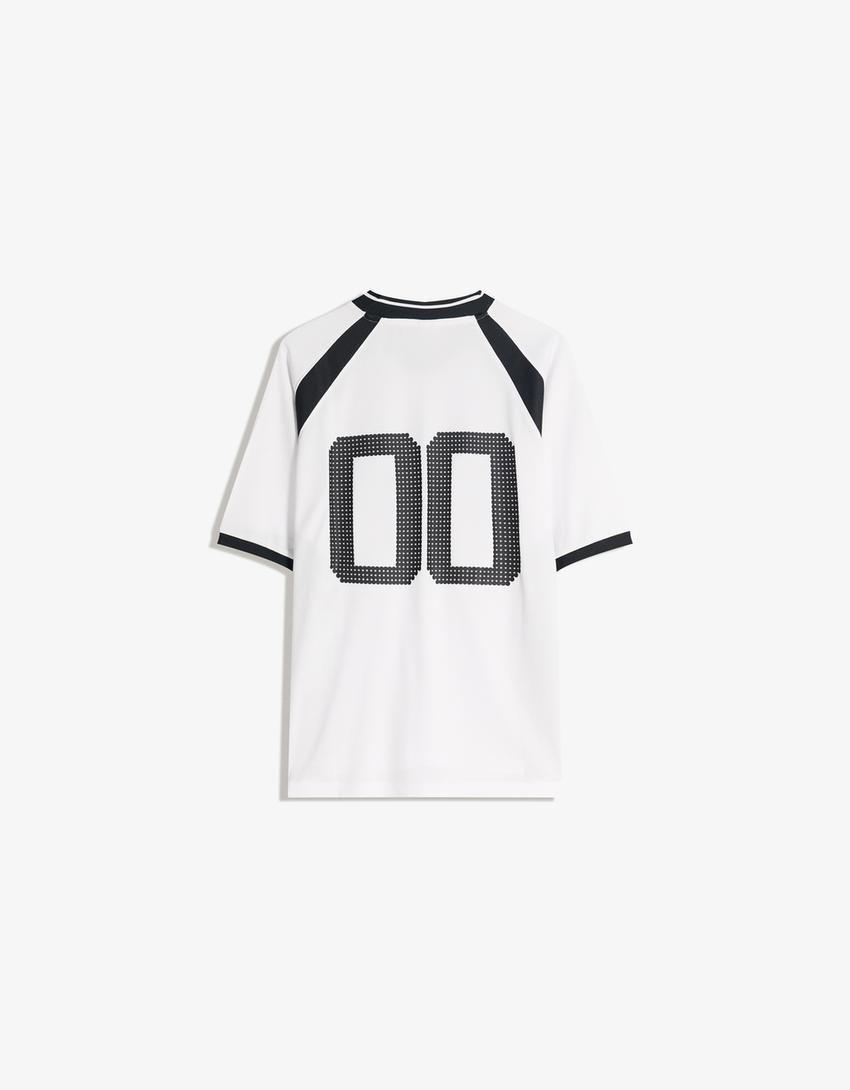 Camiseta manga corta sport print-Blanco / Negro